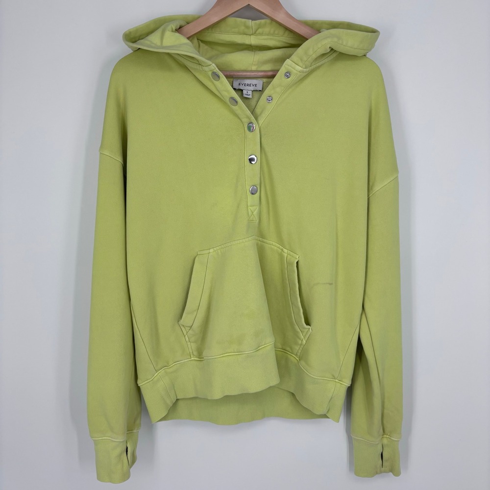Evereve Snap Neck Hoodie Womens S Lime Green Thumbhole Kangaroo Pocket *FLAW